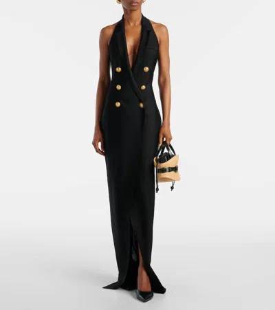 Balmain 6 Buttons Long Halterneck Knit Dress Clothing In Black
