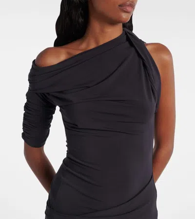Jacquemus One-shoulder Knee-length Dress Ruched Detailing In Black