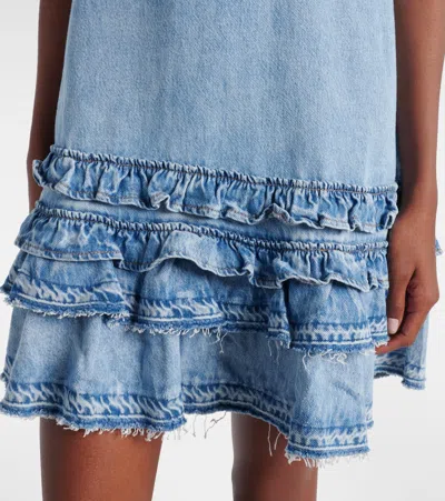 Ganni Ruffled Denim Minidress In Blue