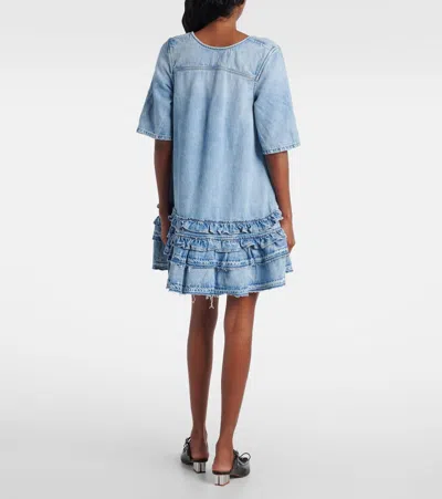 Ganni Ruffled Denim Minidress In Blue