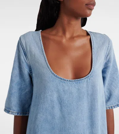 Ganni Ruffled Denim Minidress In Blue