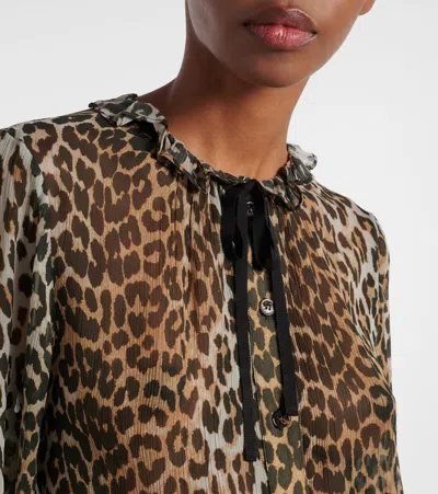 Ganni Printed Viscose Chiffon Tie String Shirt Shirts Animalier In Animal Print