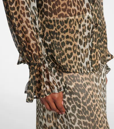 Ganni Printed Viscose Chiffon Tie String Shirt Shirts Animalier In Animal Print