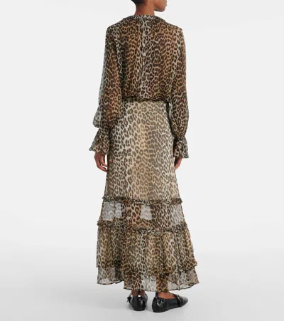 Ganni Animal Print Flared Layered Leopard Skirt