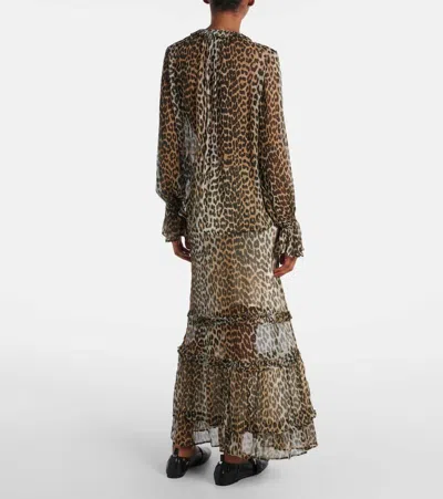 Ganni Printed Viscose Chiffon Tie String Shirt Shirts Animalier In Animal Print