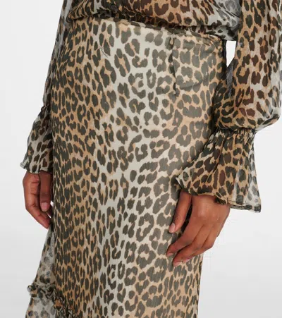 Ganni Animal Print Flared Layered Leopard Skirt