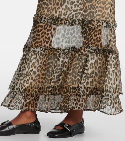 Ganni Animal Print Flared Layered Leopard Skirt