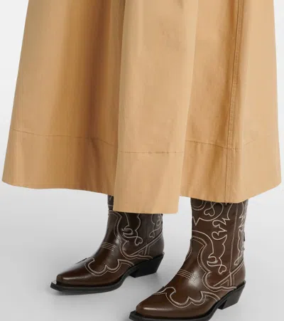 Ganni Gathered Cotton And Linen Maxi Skirt In Brown