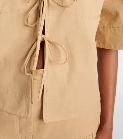 Ganni Bow-detail Cotton And Linen Top