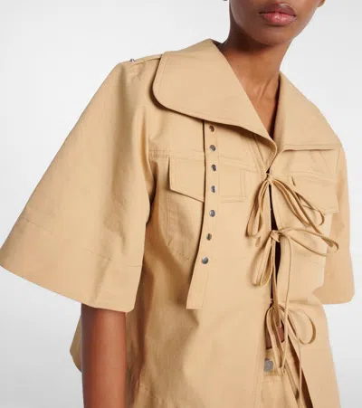 Ganni Bow-detail Cotton And Linen Top