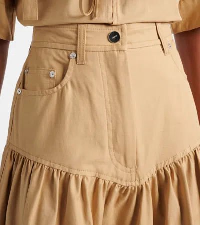 Ganni Gathered Cotton And Linen Maxi Skirt In Brown