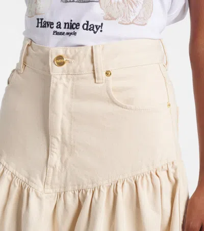 Ganni Broderie Anglaise Gathered Denim Skirt