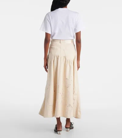 Ganni Broderie Anglaise Gathered Denim Skirt