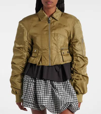 Ganni Cropped Ruched Bomber Jacket