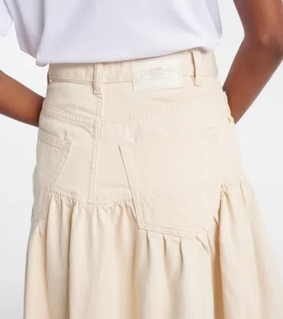 Ganni Broderie Anglaise Gathered Denim Skirt