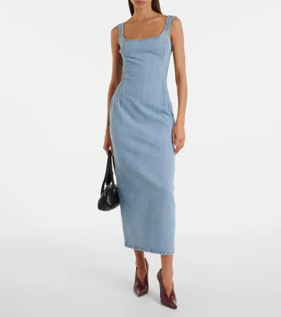 Magda Butrym Sleeveless Square Neckline Denim Dress With Back Slit