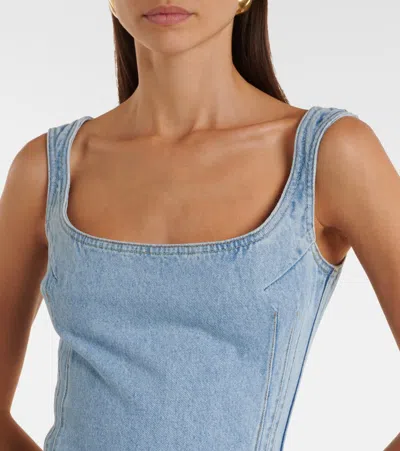 Magda Butrym Sleeveless Square Neckline Denim Dress With Back Slit