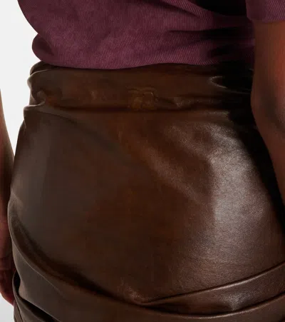 Magda Butrym Rose-draped Leather Mini Skirt In Brown