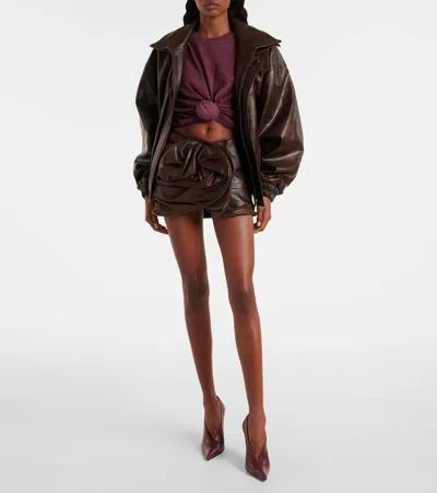 Magda Butrym Rose-draped Leather Mini Skirt In Brown