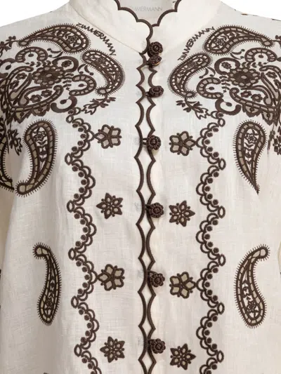 Zimmermann Ascension Leather-trimmed Broderie Anglaise Linen Shirt