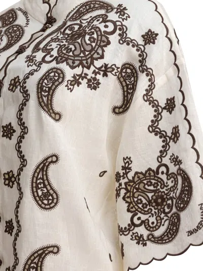 Zimmermann Ascension Leather-trimmed Broderie Anglaise Linen Shirt