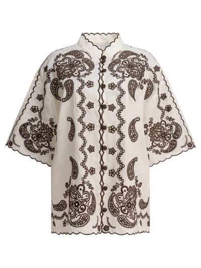 Zimmermann Ascension Leather-trimmed Broderie Anglaise Linen Shirt