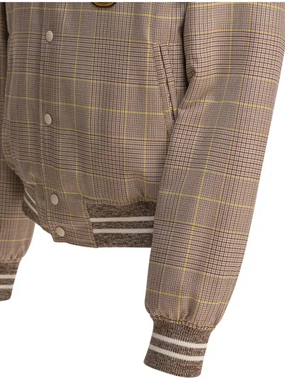 Alexander Mcqueen Skull Patch Prince Of Wales Bomber Jacket In Neutral