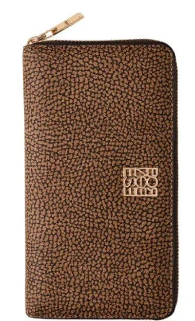 Borbonese Pebbled Leather Zip-around Wallet In Brown