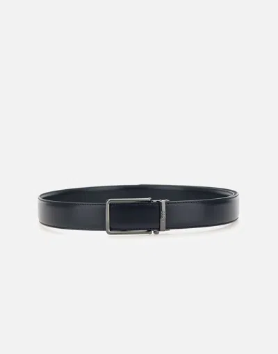 Hugo Boss Boss Austin Blue Leather Belt In Black
