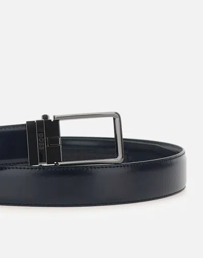 Hugo Boss Boss Austin Blue Leather Belt In Black