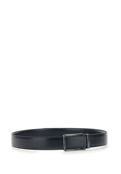 Hugo Boss Boss Austin Blue Leather Belt In Black