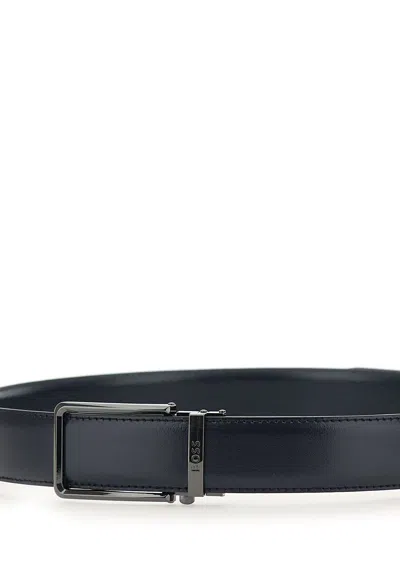 Hugo Boss Boss Austin Blue Leather Belt In Black
