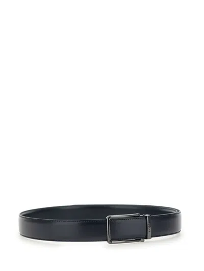 Hugo Boss Boss Austin Blue Leather Belt In Black
