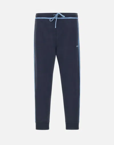 Hugo Boss Boss Hadiko Tape Blue Cotton Joggers In Blue