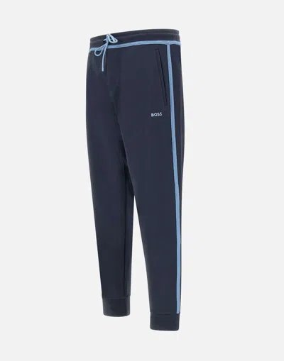 Hugo Boss Boss Hadiko Tape Blue Cotton Joggers In Blue