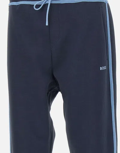 Hugo Boss Boss Hadiko Tape Blue Cotton Joggers In Blue