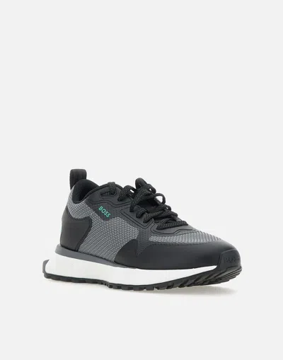 Hugo Boss Boss Jonah Run Black Mesh Sneaker In Gray