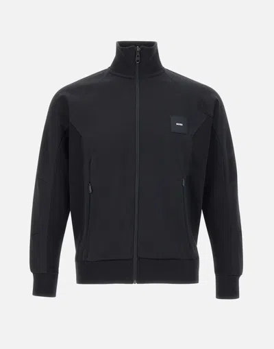 Hugo Boss Sweatshirt With Stretch-cotton Inserts In Black