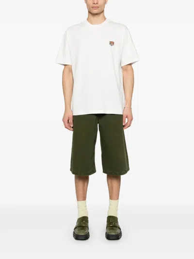Kenzo White Crewneck T-shirt With Logo Patch On The Front In Cotton Man In White