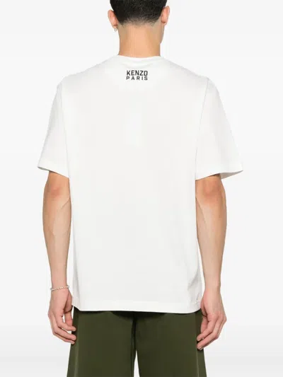 Kenzo White Crewneck T-shirt With Logo Patch On The Front In Cotton Man In White