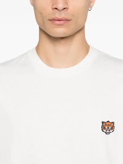Kenzo White Crewneck T-shirt With Logo Patch On The Front In Cotton Man In White