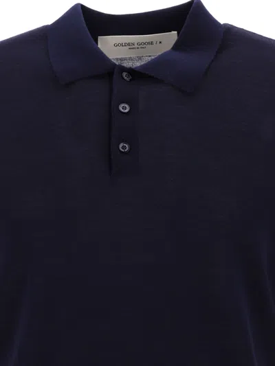 Golden Goose Merino Wool Polo Shirt Polo Shirts Black In Blue