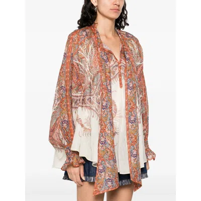Zimmermann Rhiannon Multicolor Blouse With Tie Closure On The Front And Paisley Print In Ramie Woman In Brown