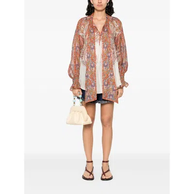 Zimmermann Rhiannon Multicolor Blouse With Tie Closure On The Front And Paisley Print In Ramie Woman In Brown