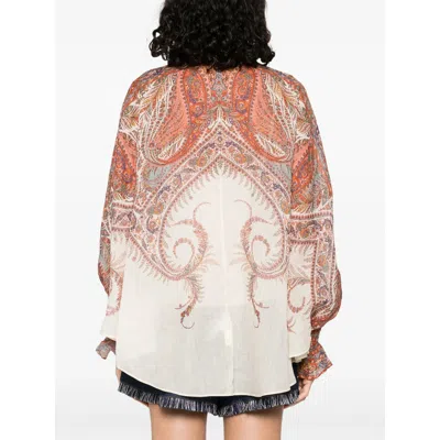 Zimmermann Rhiannon Multicolor Blouse With Tie Closure On The Front And Paisley Print In Ramie Woman In Brown