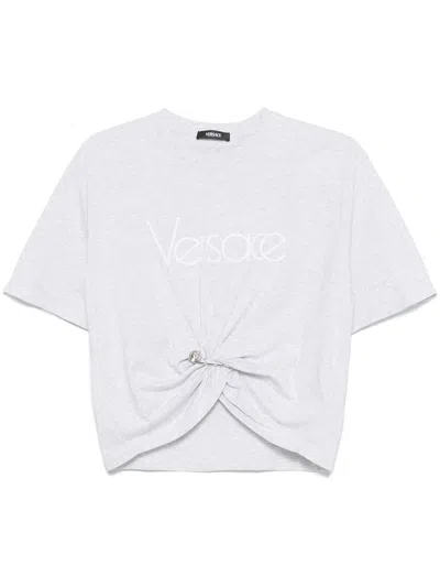 Versace Cropped T-shirt With Twist Detail And Safety Pin Logo