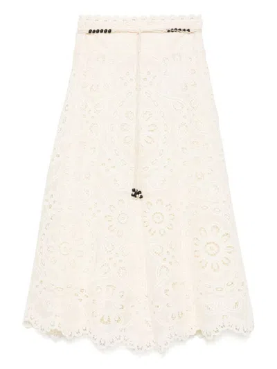 Zimmermann Cotton Rhiannon Embroidered Midi Skirt In White