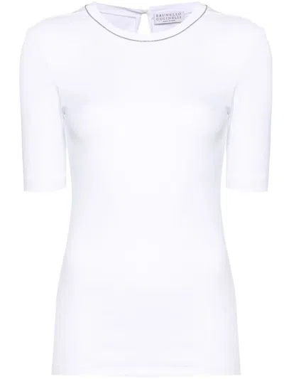 Brunello Cucinelli Woman T-shirt White Size Xl Cotton, Elastane, Brass In White