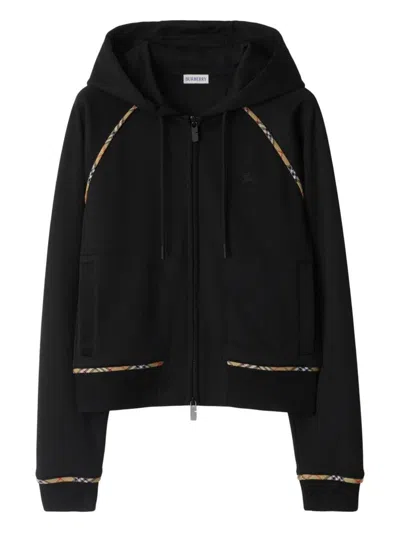 Burberry Checked-trim Zip-up Hoodie In Black