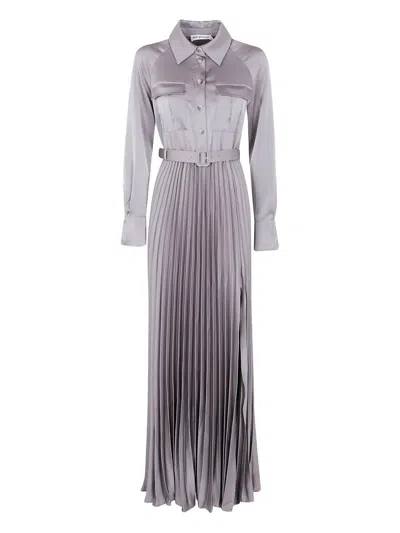 Self-portrait Pleated Shirt Maxi Dress In Gray